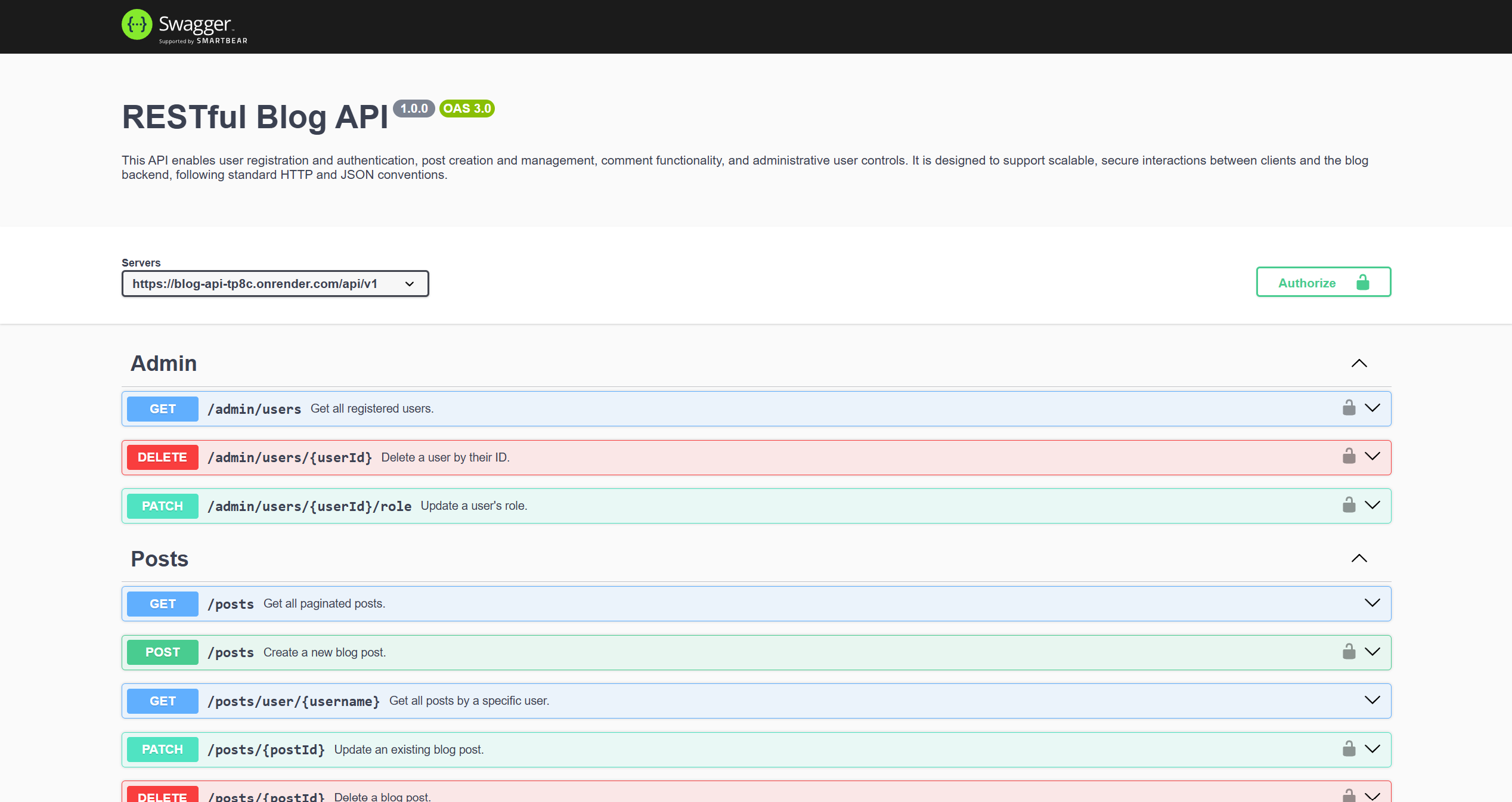 Screenshot of my Blog API